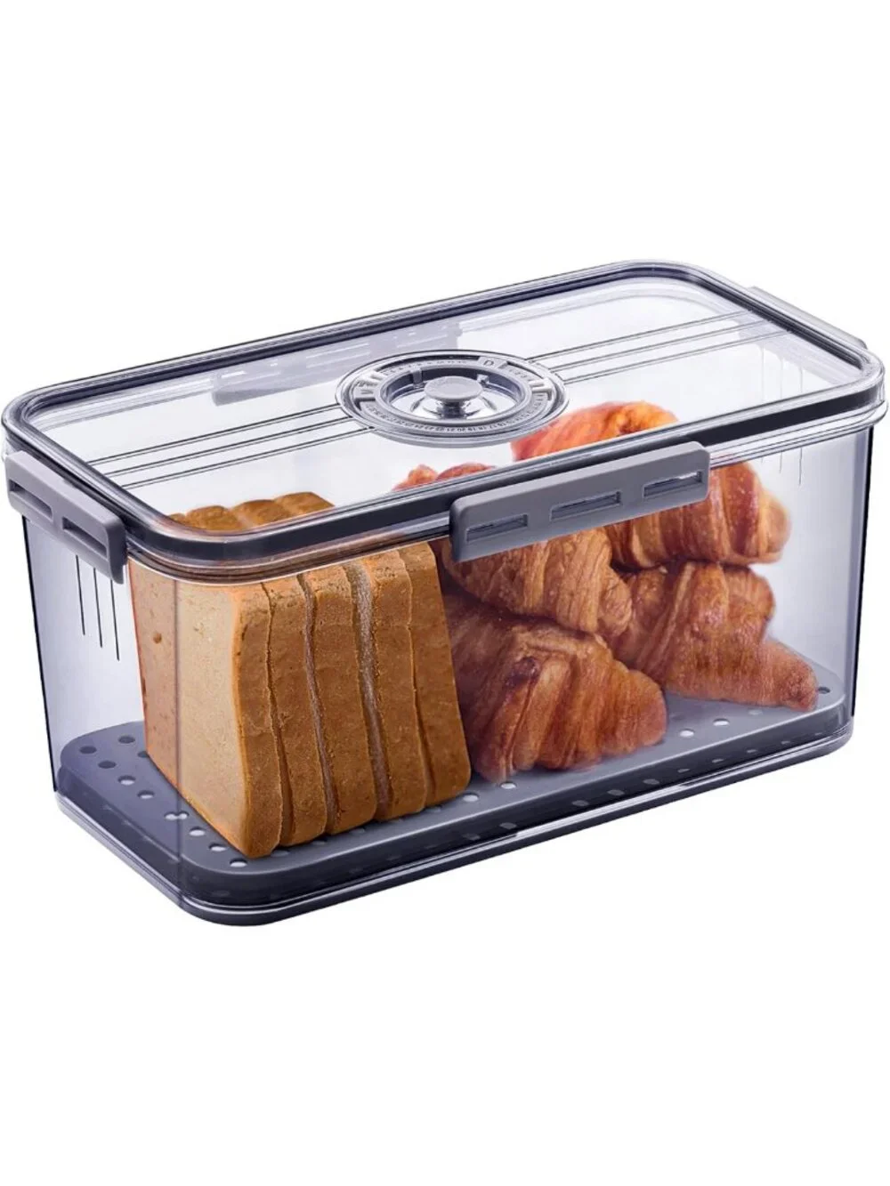 Airtight Bread Box for Kitchen Counter - Time Recording Storage Container, Grey